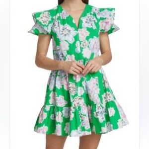 Tanya Taylor Green and Pink Floral Dress